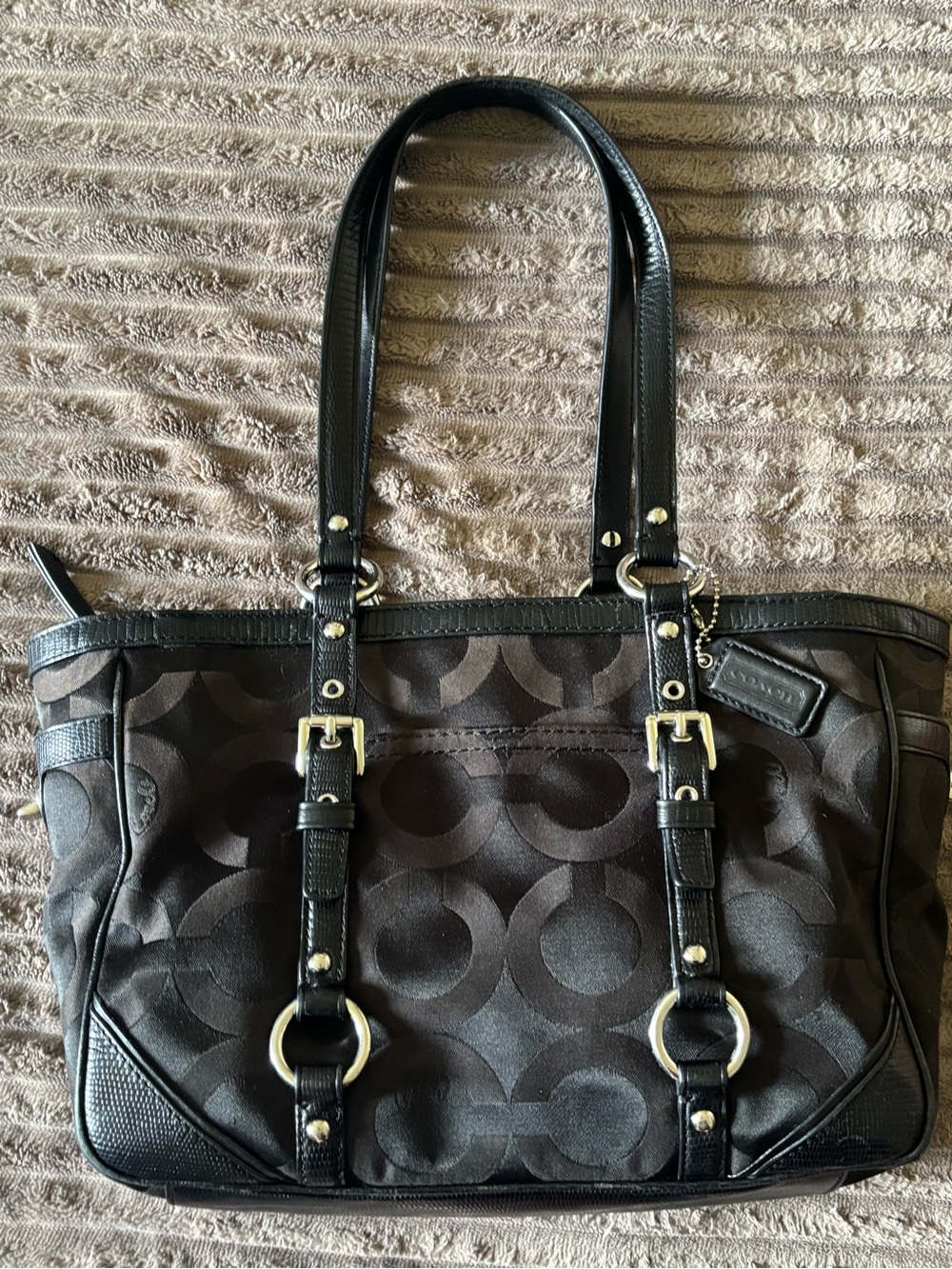 Coach Black Signature C-Pattern Satin Tote